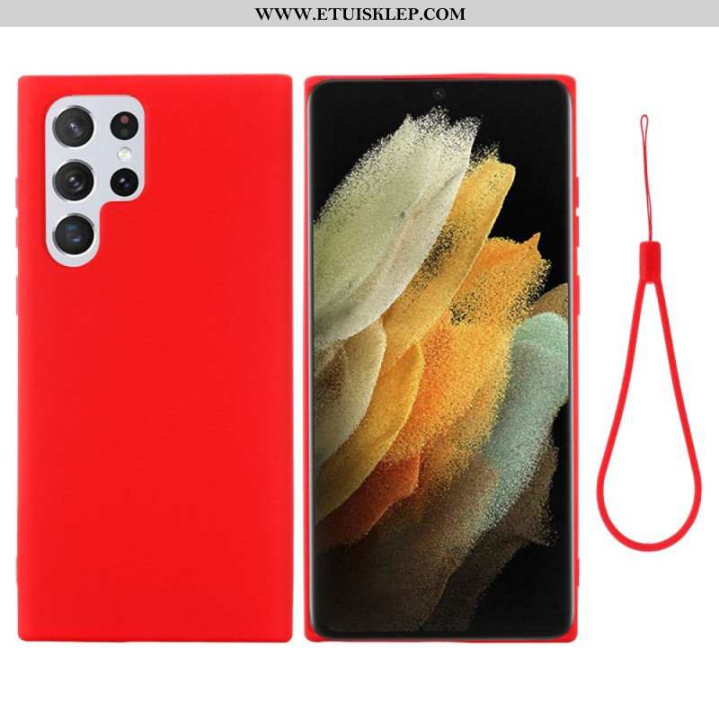 Etui do Samsung Galaxy S22 Ultra 5G Płynny Silikon Ze Smyczą